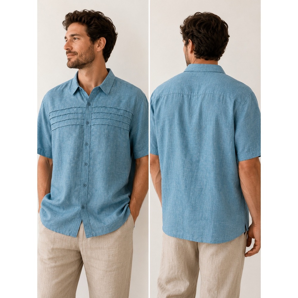 Cubavera Linen Cotton Blend Horizontal Pintcuk Button Short Sleeve Shirt Mens XL - Picture 11 of 12